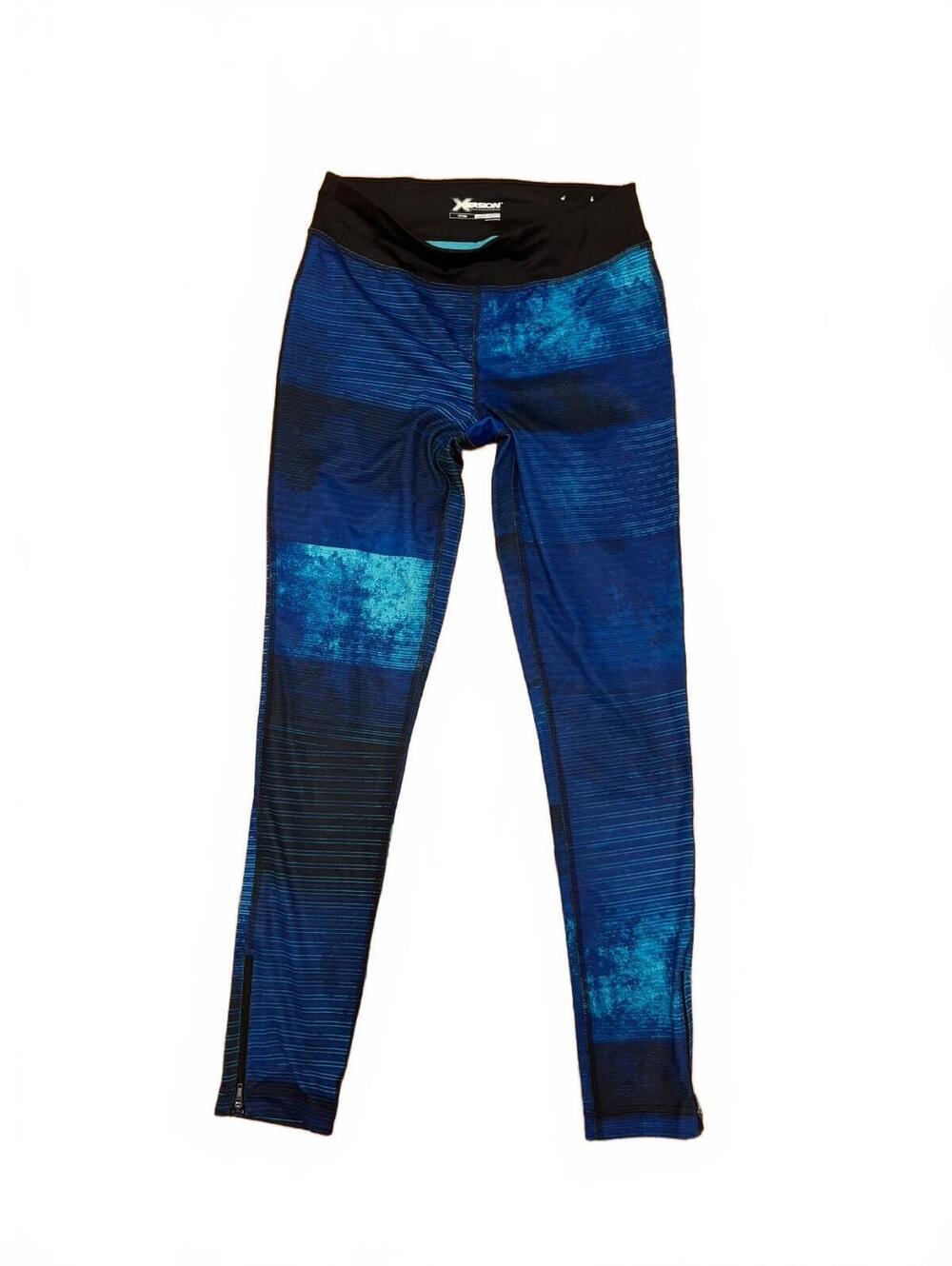 Xersion Women's Fitted Performance Wear Leggings with Blue and Black Pattern, Z-